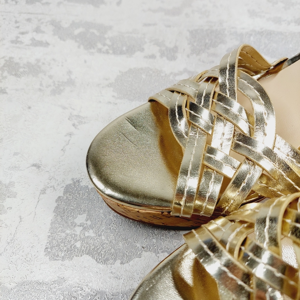 New Guess Project Gold Platform Cork Wedge Sandals B457 - Picture 12 of 13